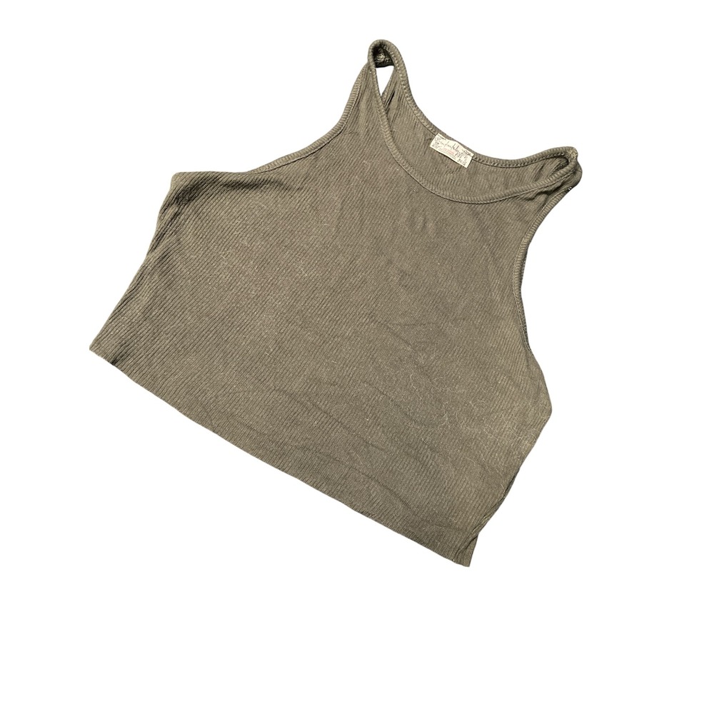 Intimately Free People Ribbed Crop Tank Top Olive Green High Neck XS S